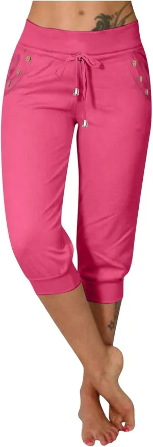 Women's Cotton Linen Summer Casual Palazzo Pants Elastic Waisted Wide Leg Plus Size Trousers Work Business