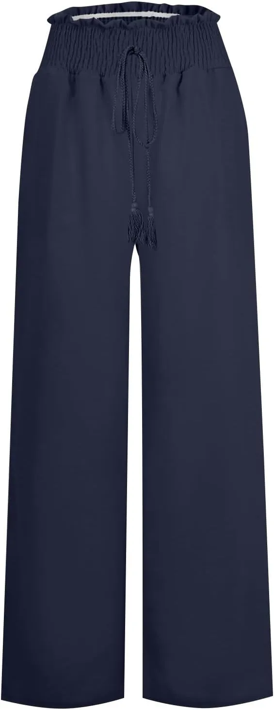 Women's Cotton Linen Summer Loose Pant Trousers Low Waist Straight Slim Fit Trousers Office