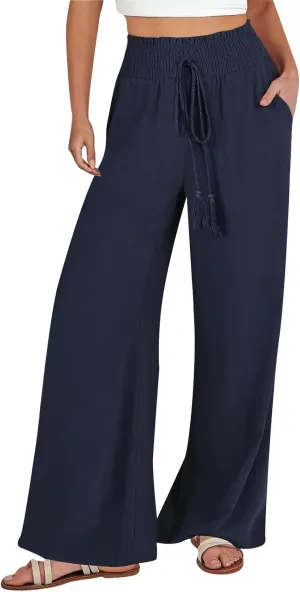 Women's Cotton Linen Summer Loose Pant Trousers Low Waist Straight Slim Fit Trousers Office