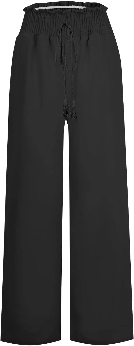 Women's Cotton Linen Summer Loose Pant Trousers Low Waist Straight Slim Fit Trousers Office