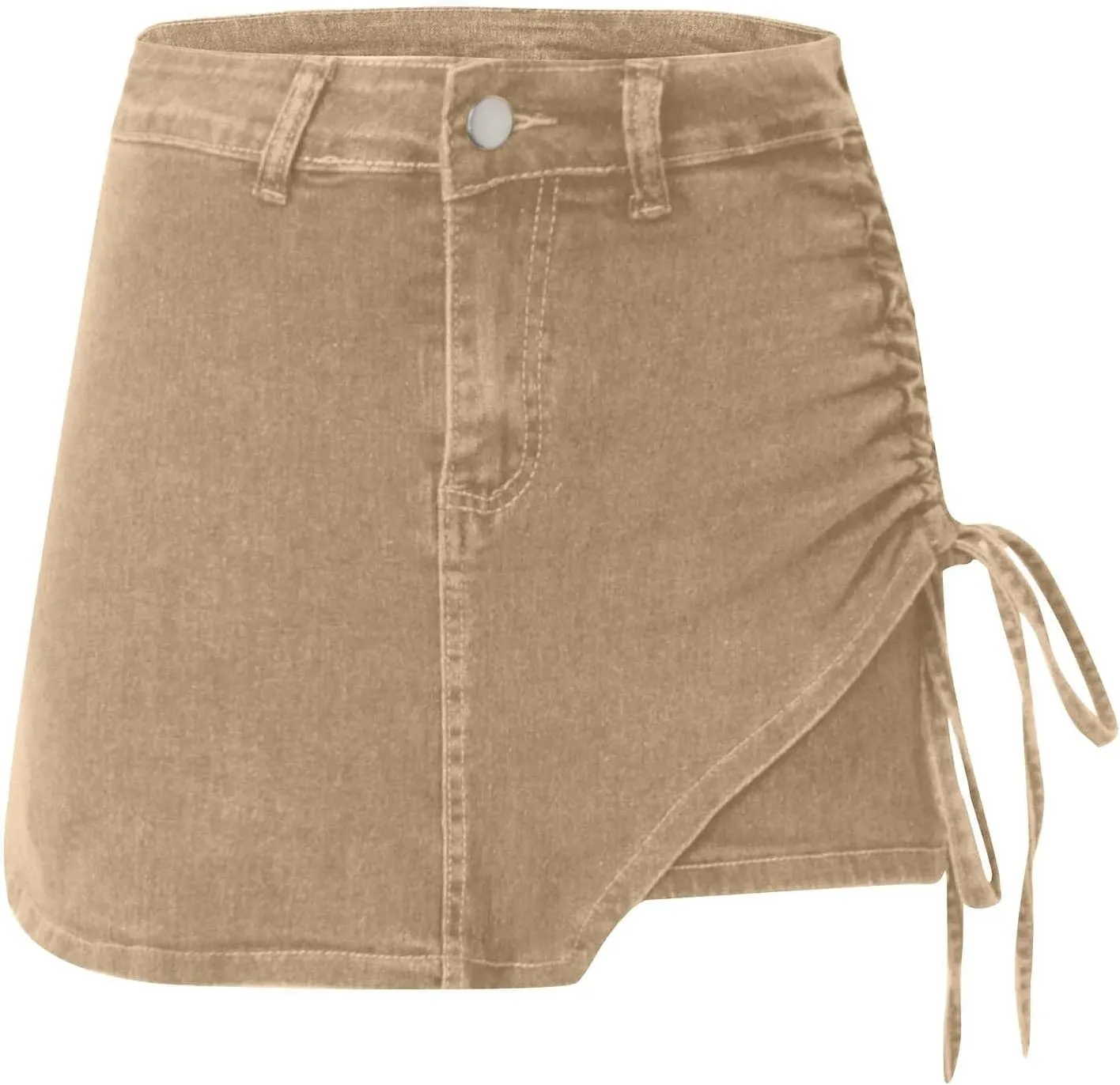 Womens Denim Jean Skirt Casual Mini Y2K High Waisted Casual Fashion Cute Skirts with Pockets Side Drawstring