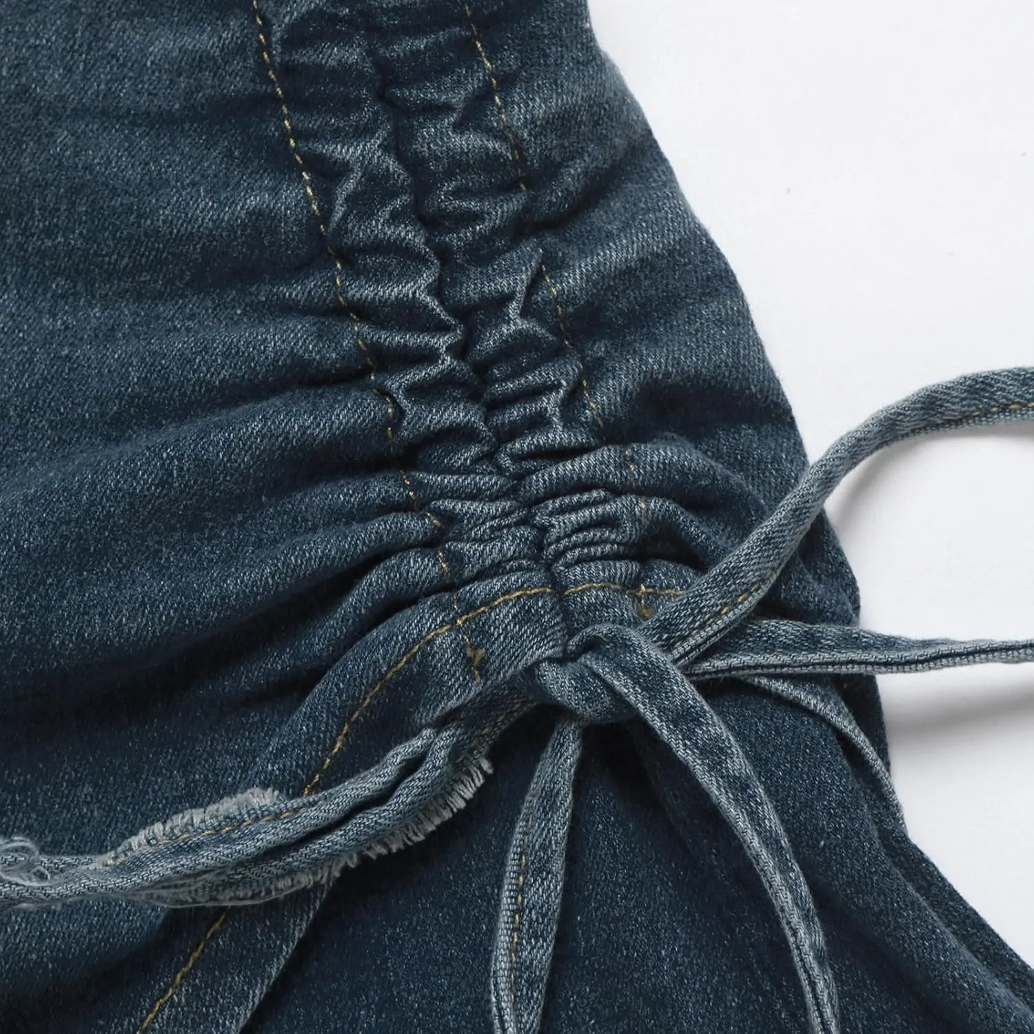 Womens Denim Jean Skirt Casual Mini Y2K High Waisted Casual Fashion Cute Skirts with Pockets Side Drawstring