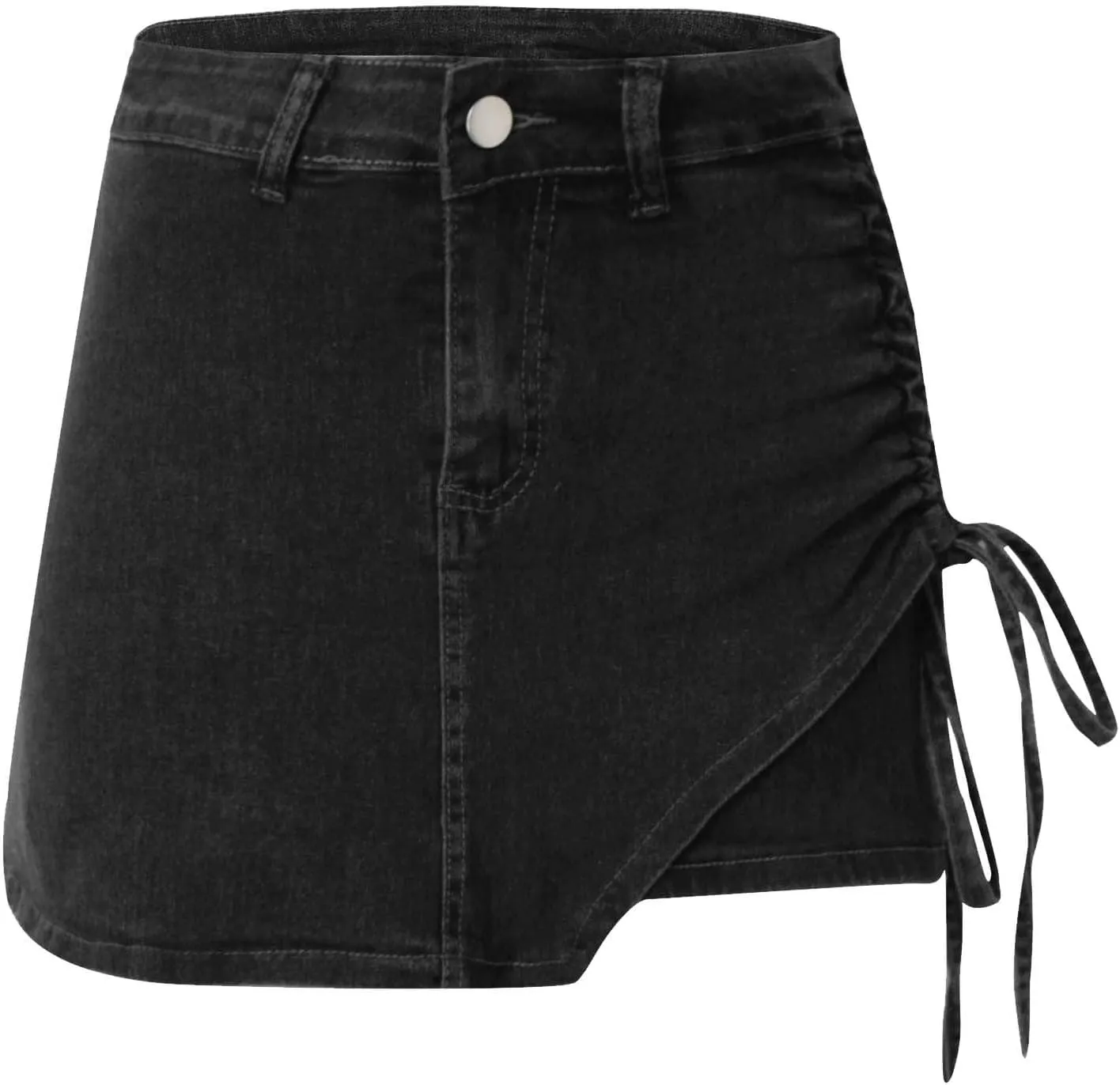 Womens Denim Jean Skirt Casual Mini Y2K High Waisted Casual Fashion Cute Skirts with Pockets Side Drawstring