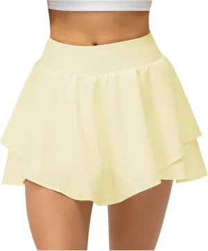 Women's High Waist Tennis Skirts Cutting Hem Pleated Athletic Golf Running Skorts Summer Lightweight Flowy Lounge Shorts