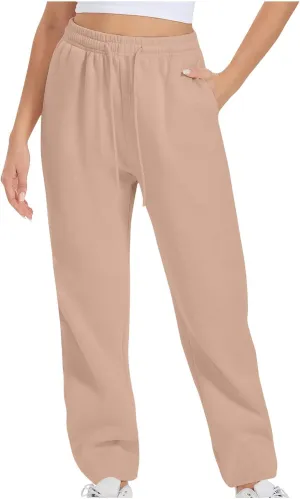 Womens High Waisted Drawstring Waist Wide Leg Sweatpants with Pockets Yoga Workout Casual Athletic Trousers Pants