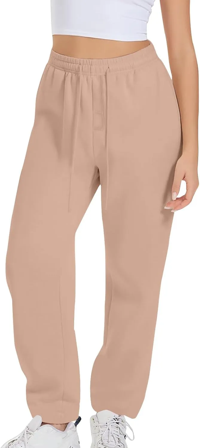 Womens High Waisted Drawstring Waist Wide Leg Sweatpants with Pockets Yoga Workout Casual Athletic Trousers Pants