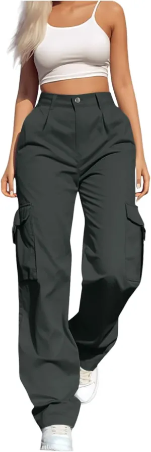 Women's Hiking Wide Leg Cargo Pants Lightweight Quick Dry Outdoor Buttons High Waisted Workout Pants with Pockets