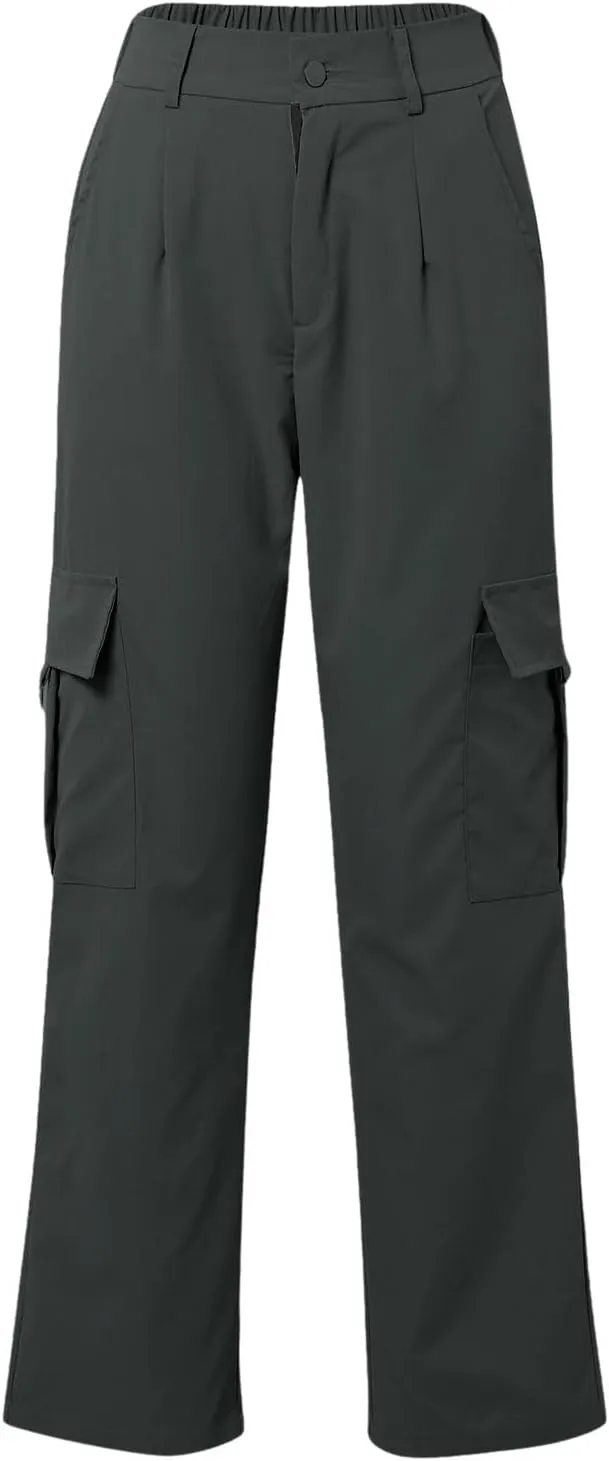 Women's Hiking Wide Leg Cargo Pants Lightweight Quick Dry Outdoor Buttons High Waisted Workout Pants with Pockets