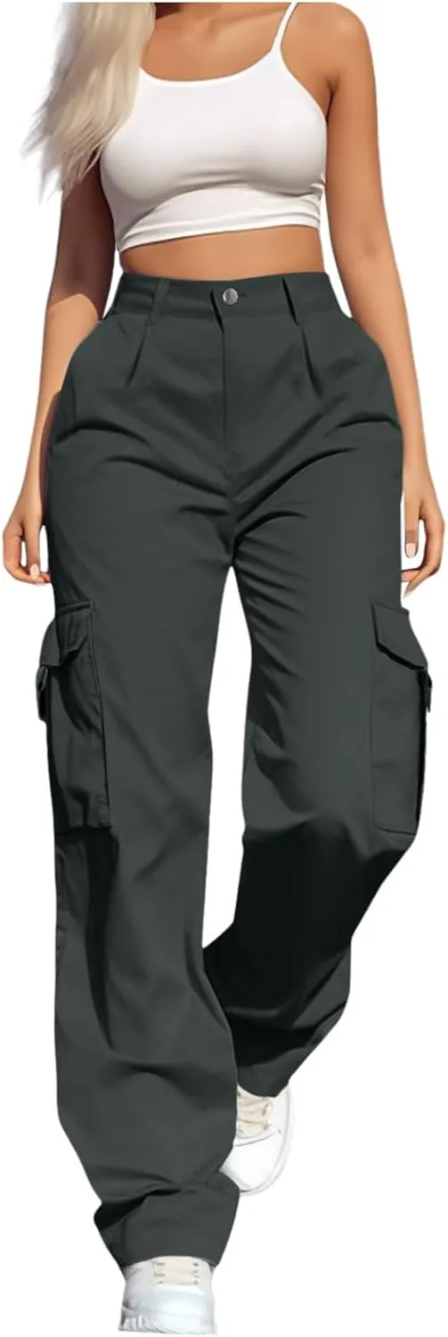 Women's Hiking Wide Leg Cargo Pants Lightweight Quick Dry Outdoor Buttons High Waisted Workout Pants with Pockets