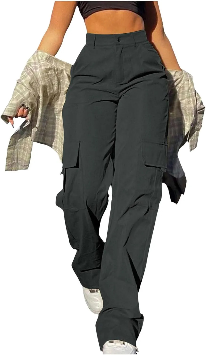 Women's Hiking Wide Leg Cargo Pants Lightweight Quick Dry Outdoor Buttons High Waisted Workout Pants with Pockets