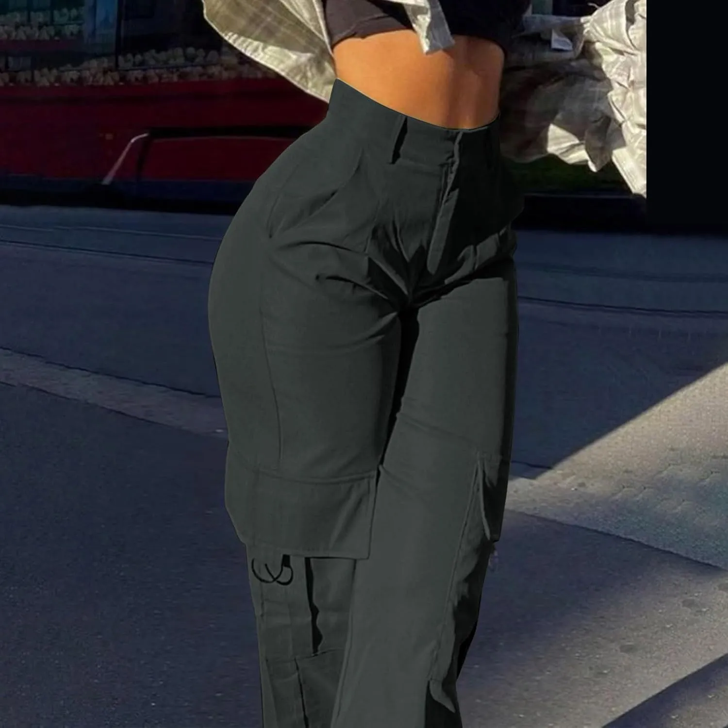Women's Hiking Wide Leg Cargo Pants Lightweight Quick Dry Outdoor Buttons High Waisted Workout Pants with Pockets