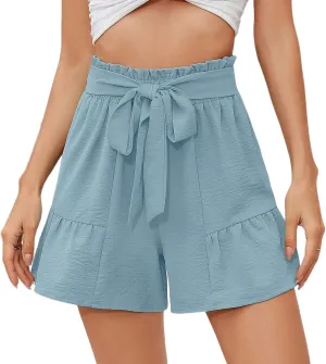 Women's Lightweight Wide Leg High Waisted Shorts Adjustable Tie Knot Loose Summer Cute Trousers