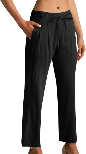 Women's Linen Blend Drawstring Wide Leg Pant Baggy Pants with Elastic Waist Relax Fit Lantern Trouser 2024 Summer Pants