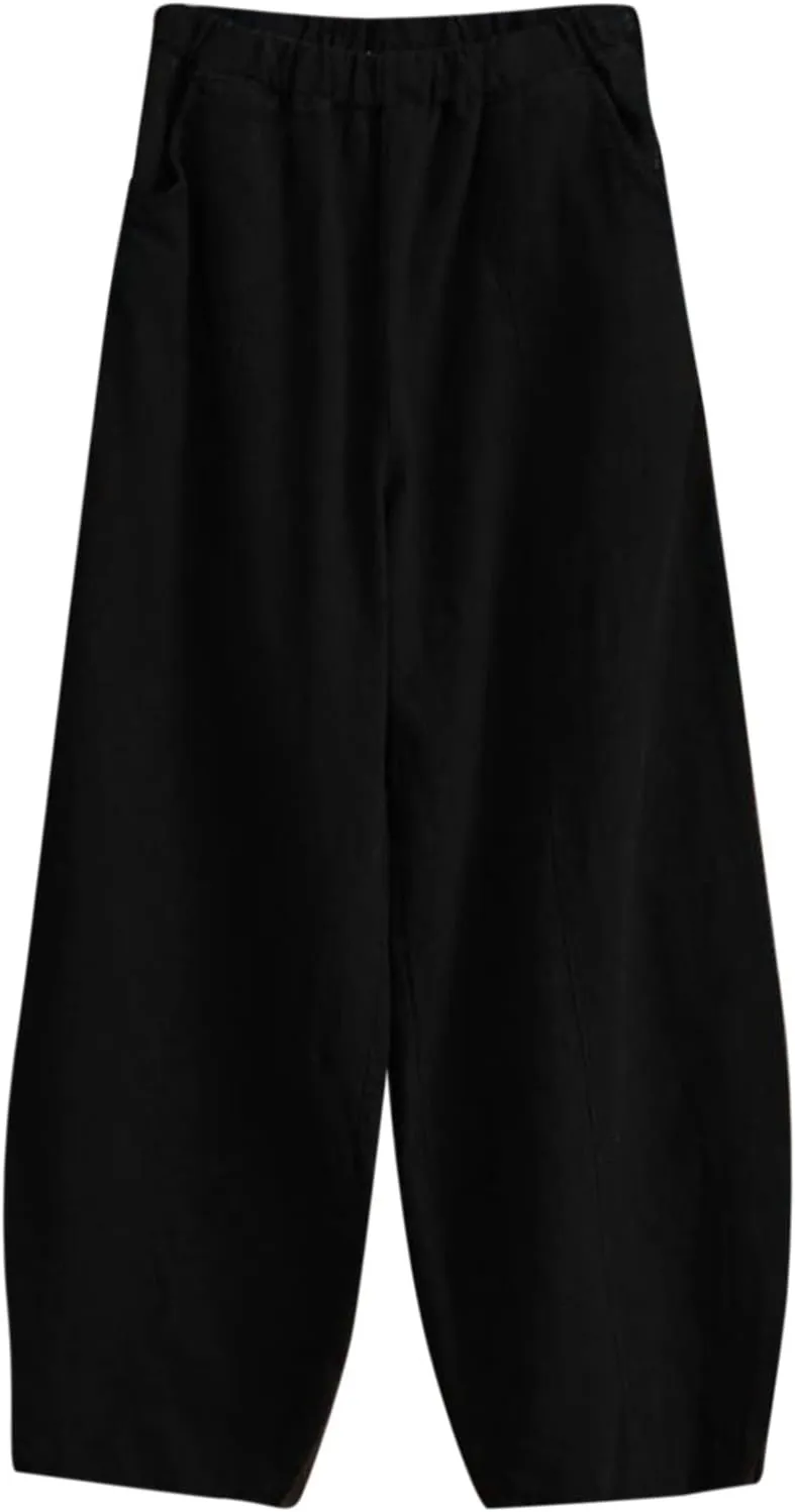 Women's Linen Blend Summer Cropped Palazzo Pants Elastic Waisted Long Lounge Plus Size Palazzo Lounge Pants Office
