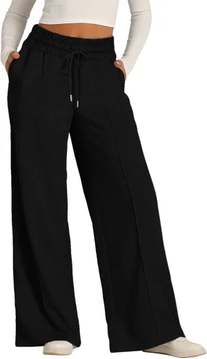 Women's Linen Blend Summer Y2K Fashion Pants Low Waist Wide Leg Slim Fit Trouser Work Business