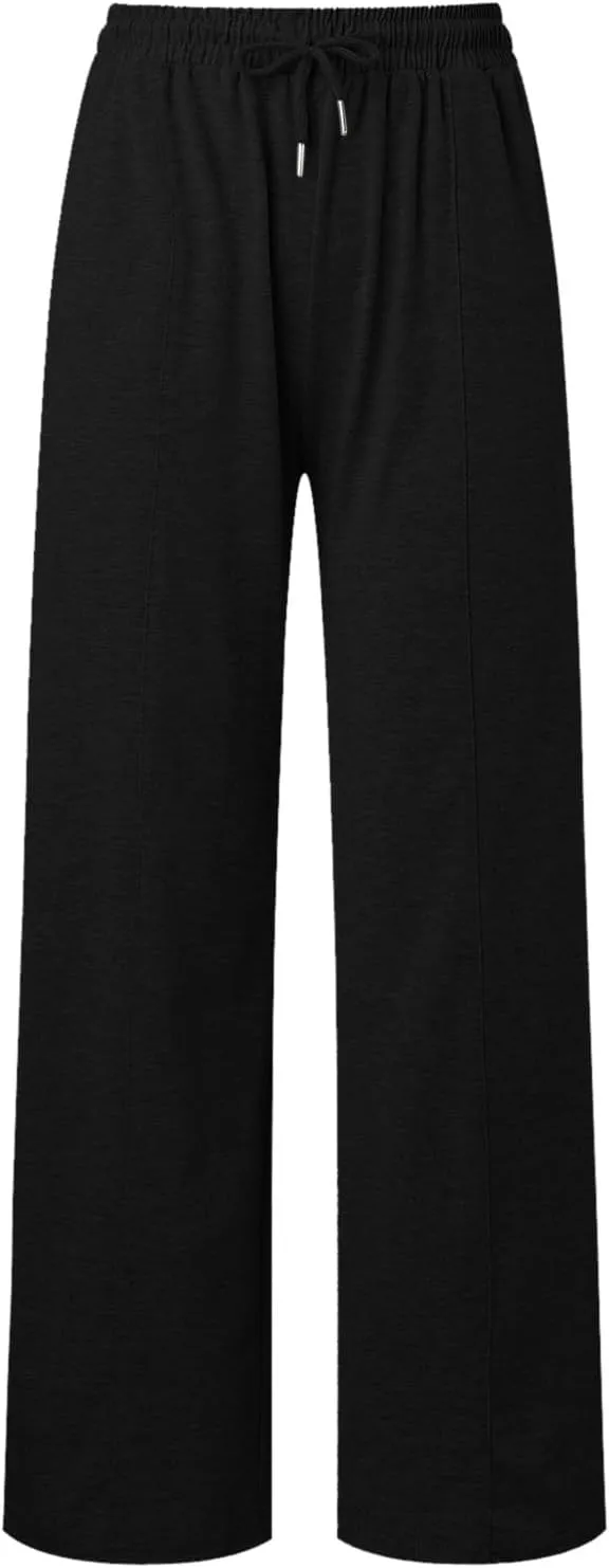Women's Linen Blend Summer Y2K Fashion Pants Low Waist Wide Leg Slim Fit Trouser Work Business