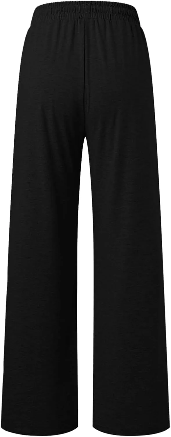 Women's Linen Blend Summer Y2K Fashion Pants Low Waist Wide Leg Slim Fit Trouser Work Business