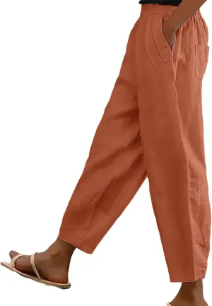 Women's Linen Boho Pants Loose Elastic Waist Wide Leg Lounge Harem Pants Summer Casual Beach Travel Vacation Trousers