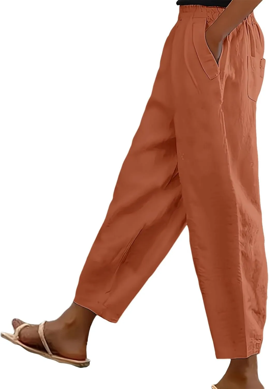 Women's Linen Boho Pants Loose Elastic Waist Wide Leg Lounge Harem Pants Summer Casual Beach Travel Vacation Trousers