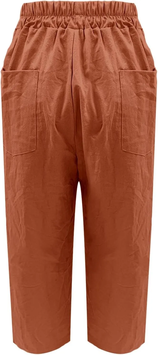 Women's Linen Boho Pants Loose Elastic Waist Wide Leg Lounge Harem Pants Summer Casual Beach Travel Vacation Trousers