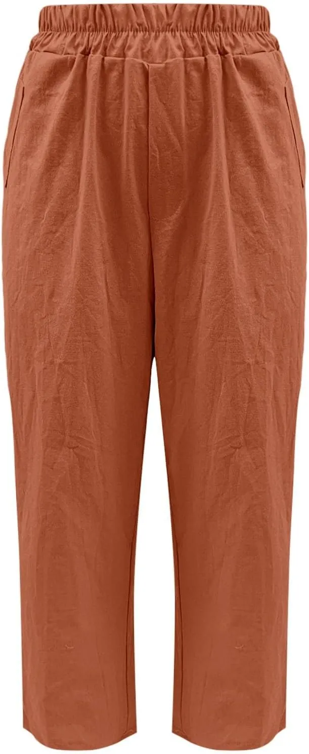 Women's Linen Boho Pants Loose Elastic Waist Wide Leg Lounge Harem Pants Summer Casual Beach Travel Vacation Trousers