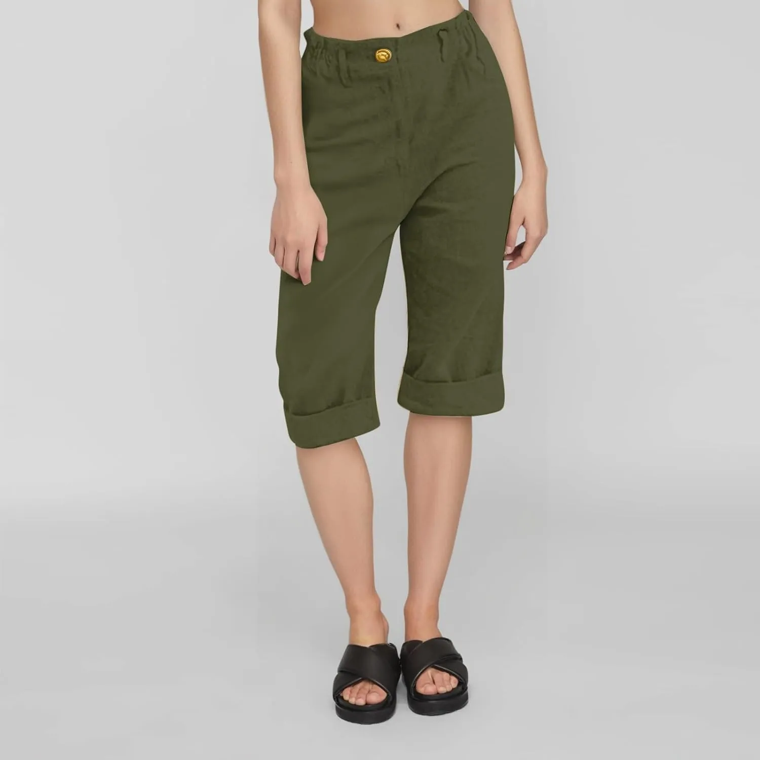 Womens Linen Pants Casual Loose High Waist Summer Beach Travel Vacation Harem Trousers Capri Cropped with Pockets