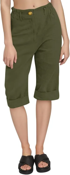 Womens Linen Pants Casual Loose High Waist Summer Beach Travel Vacation Harem Trousers Capri Cropped with Pockets