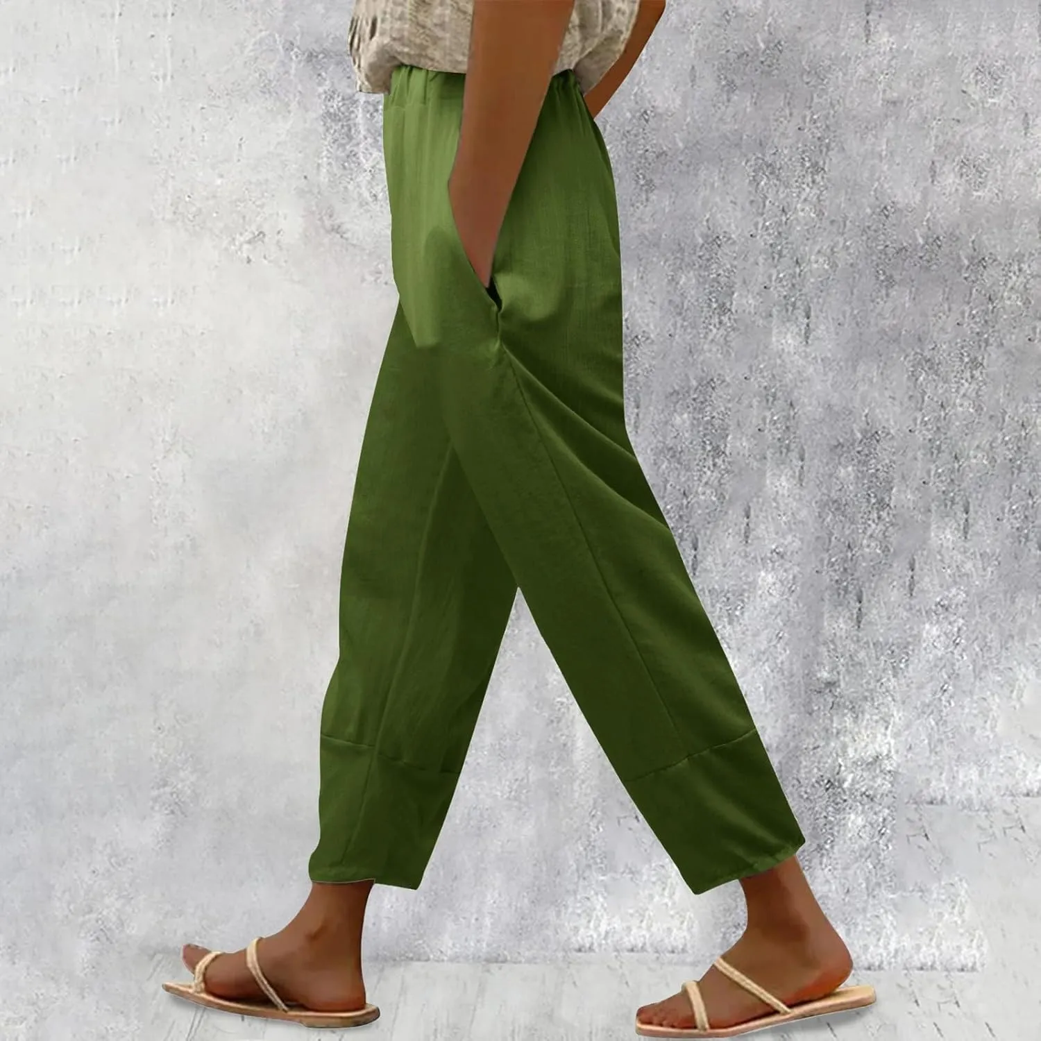 Womens Linen Pants Summer Boho Lightweight High Waist Palazzo Pants Elastic Leg Lounge Casual Trousers with