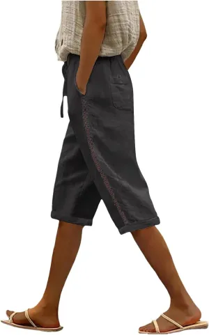 Women's Linen Summer Flowy Palazzo Pants Low Waist Bootcut Slim-Fit Palazzo Pants Work Business