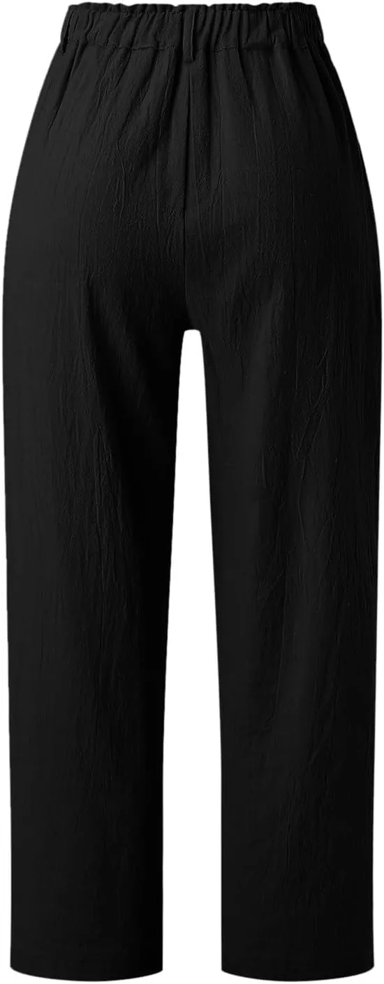 Women's Linen Summer Tie Knot Palazzo Lounge Pants High Waist Long Lounge Plus Size Palazzo Pants Office