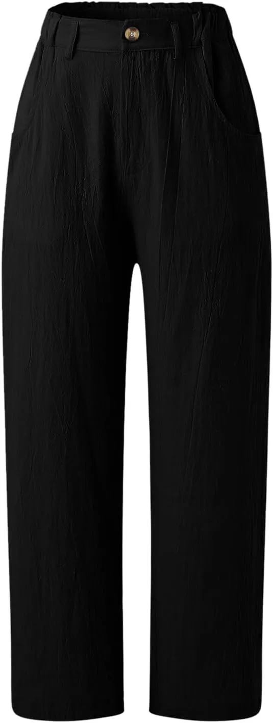 Women's Linen Summer Tie Knot Palazzo Lounge Pants High Waist Long Lounge Plus Size Palazzo Pants Office