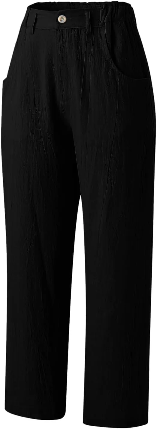 Women's Linen Summer Tie Knot Palazzo Lounge Pants High Waist Long Lounge Plus Size Palazzo Pants Office