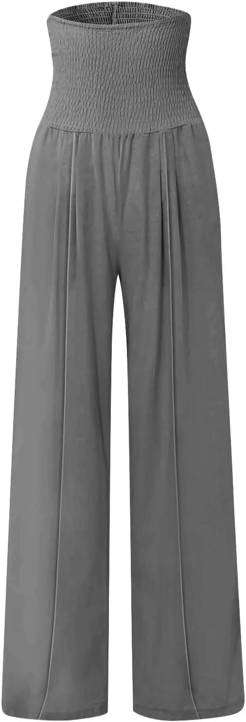 Womens Linen Summer Y2K Fashion Palazzo Pants Low Waist Wide Leg Plus Size Pants Trendy
