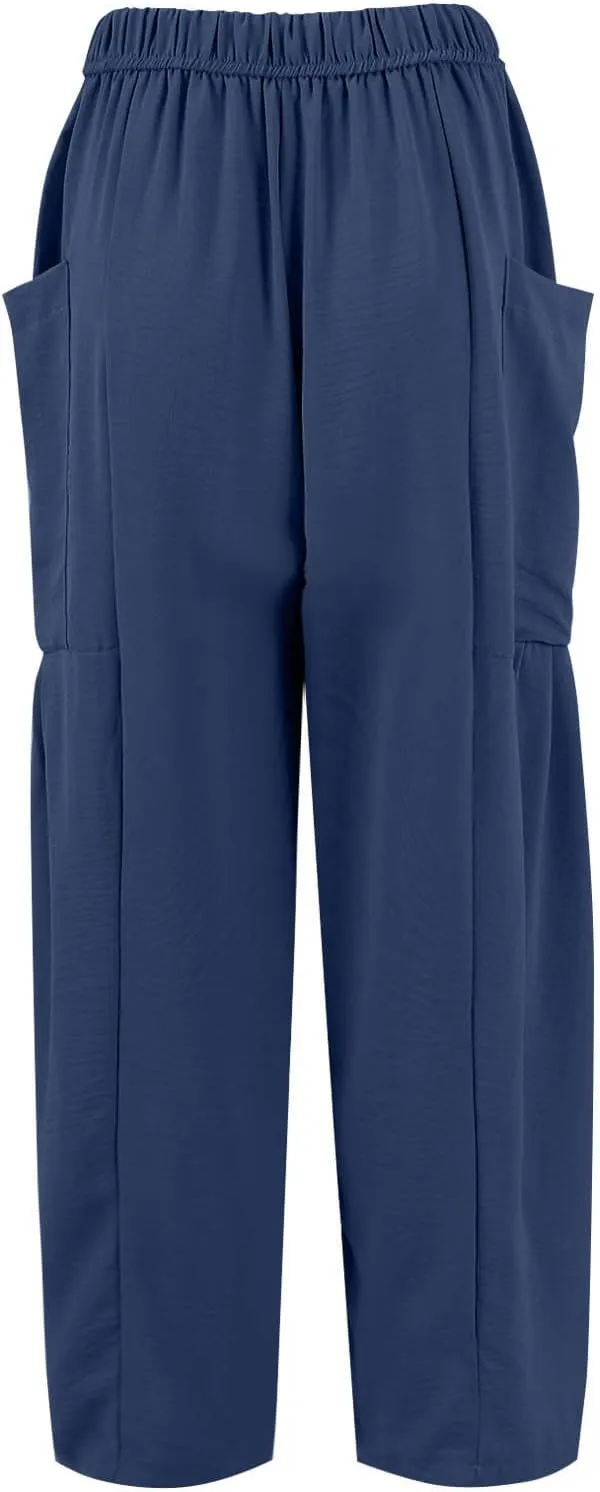 Womens Palazzo Pants Cotton Linen High Waisted Summer 2025 Pants Drawstring Wide Leg Multi-Pocket Solid Outfit Fashion