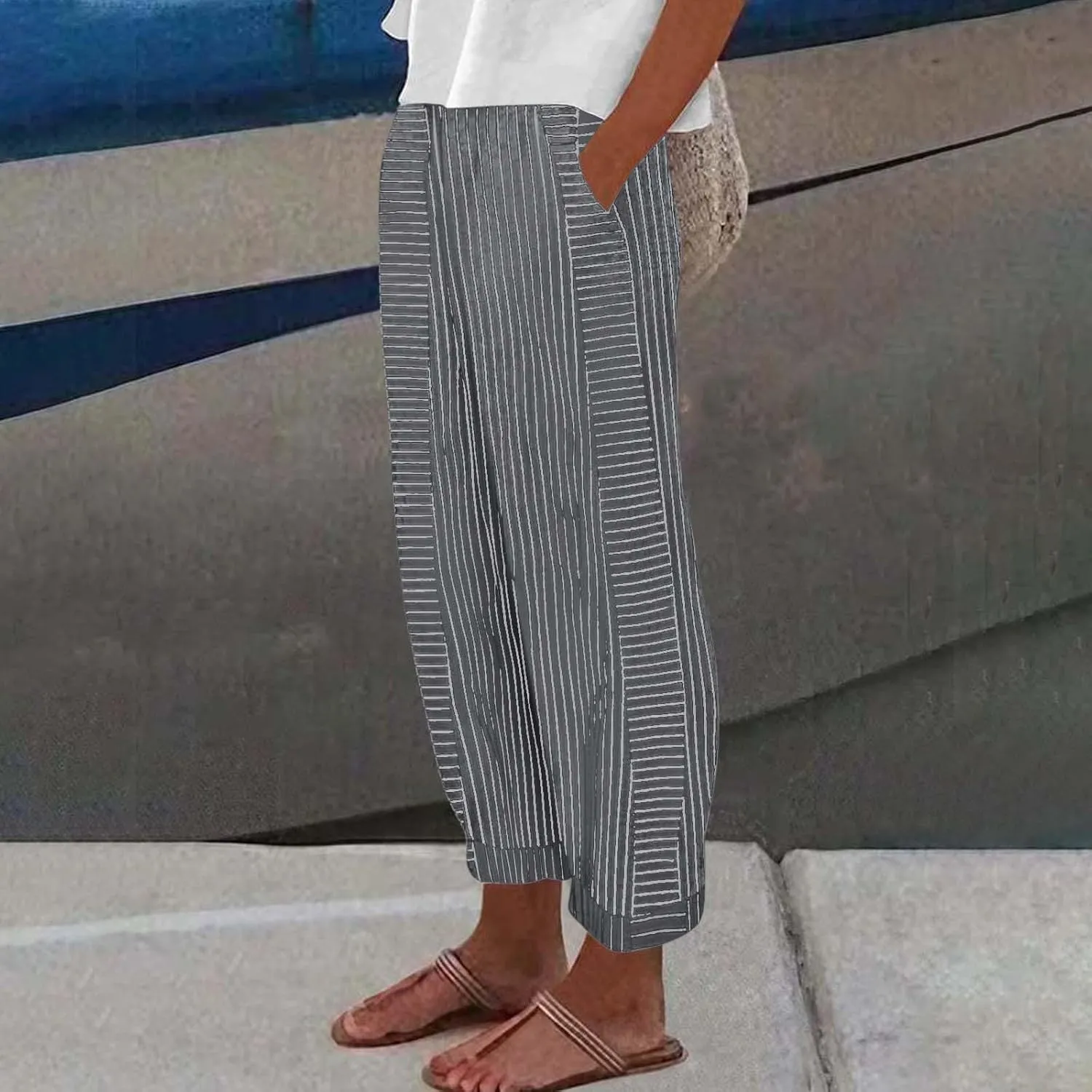 Womens Pants, Casual Pants Straight Leg Loose Peasant Linen Cotton Women Side