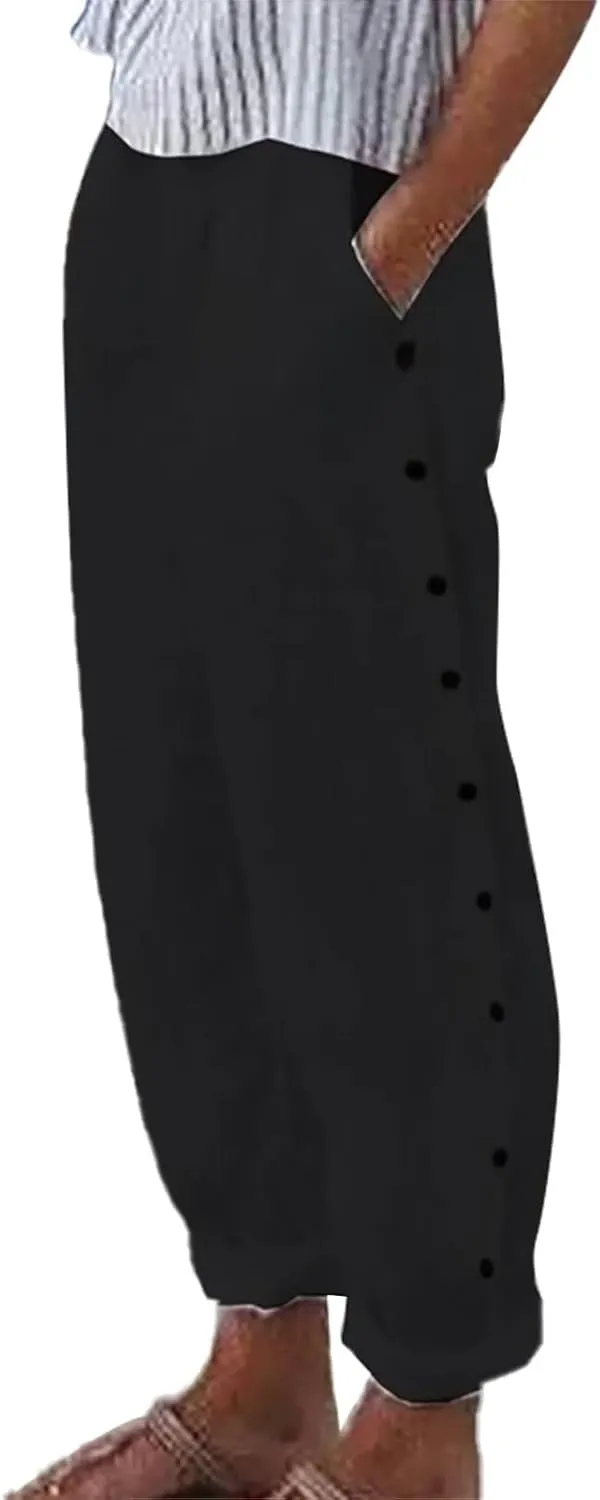 Womens Pants, Casual Pants Straight Leg Loose Peasant Linen Cotton Women Side