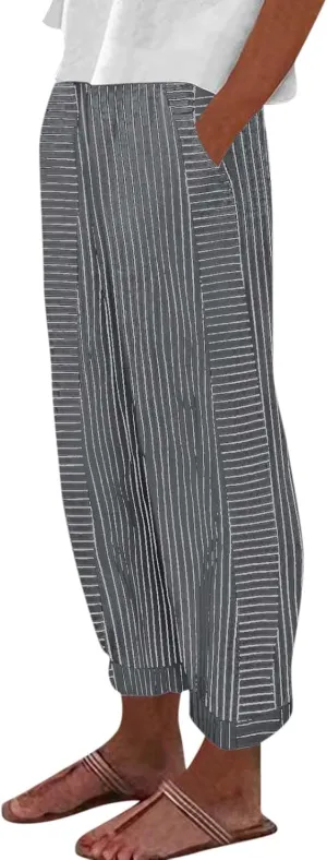 Womens Pants, Casual Pants Straight Leg Loose Peasant Linen Cotton Women Side