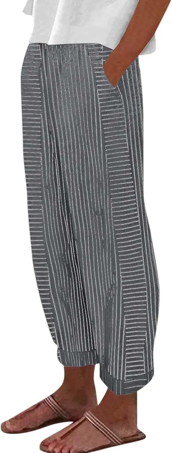 Womens Pants, Casual Pants Straight Leg Loose Peasant Linen Cotton Women Side