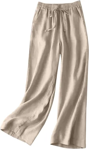 Women's Pants, Cotton Linen Wide Leg Pants High Waisted Straight Pant Palazzo
