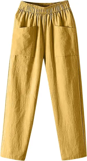 Womens Pants, Elastic Waist Straight Leg Casual Pants Peasant Linen High Wide