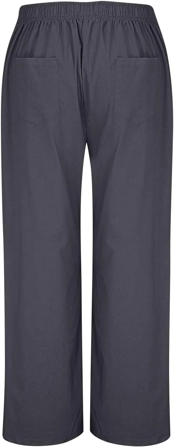 Women's Pants, High Waisted Straight Leg Linen Pants Oversized Wide Sweatpants Lounge