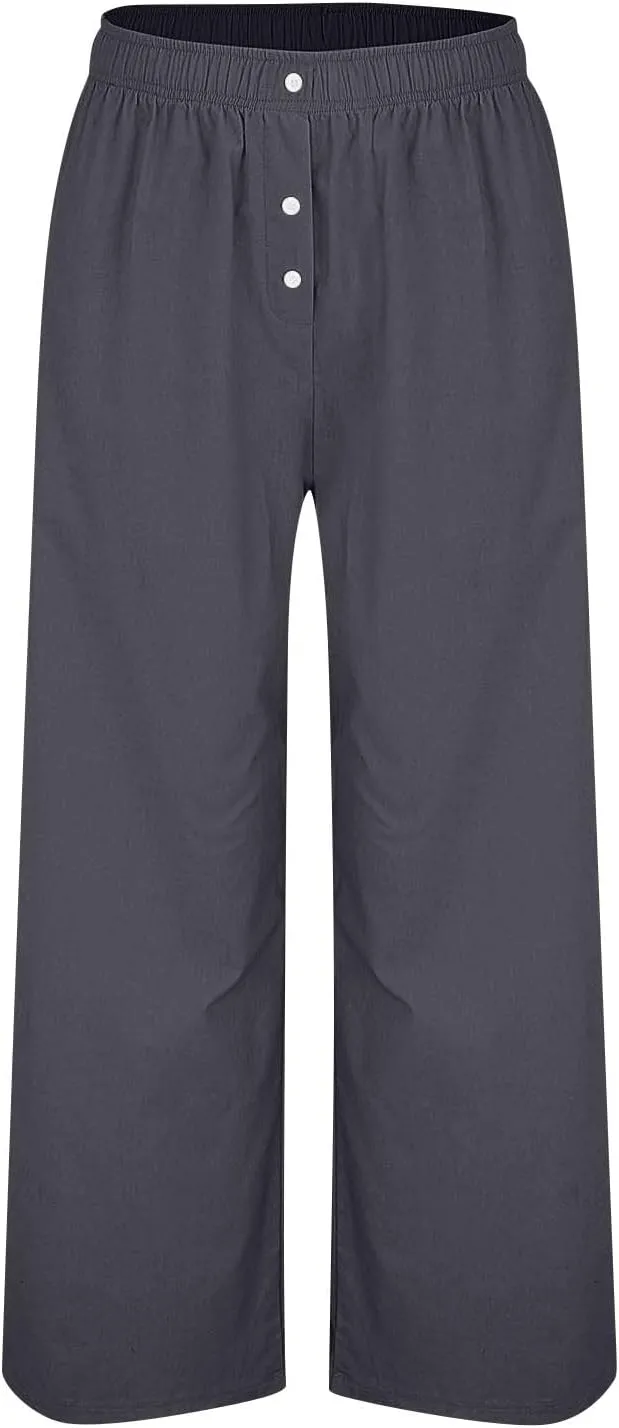 Women's Pants, High Waisted Straight Leg Linen Pants Oversized Wide Sweatpants Lounge