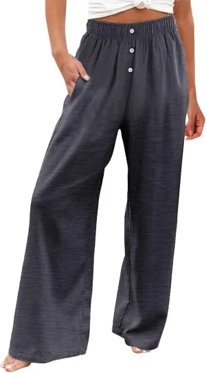 Women's Pants, High Waisted Straight Leg Linen Pants Oversized Wide Sweatpants Lounge