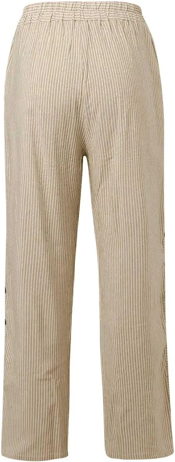 Womens Pants, Linen Print Straight Leg Peasant Pants Casual Cotton High Waist