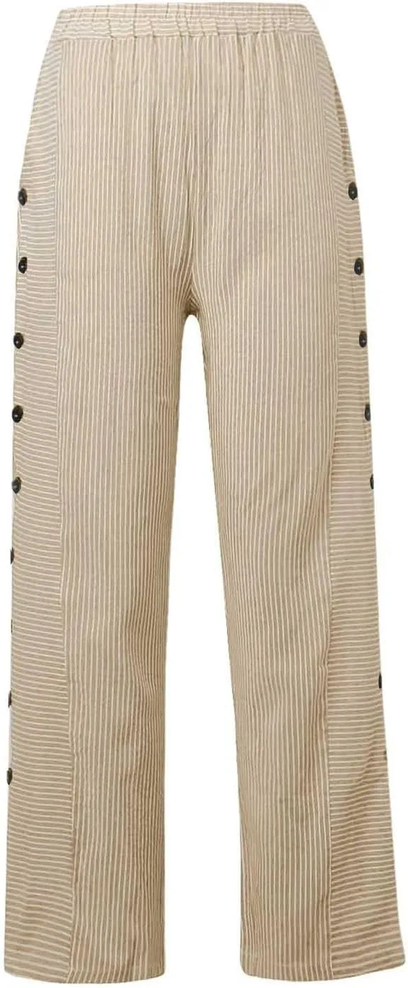 Womens Pants, Linen Print Straight Leg Peasant Pants Casual Cotton High Waist