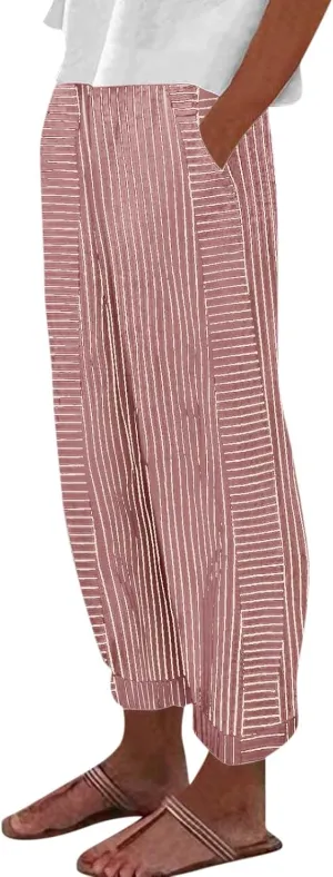 Womens Pants, Linen Straight Leg Casual Pants Peasant Drawstring Solid Color Trendy