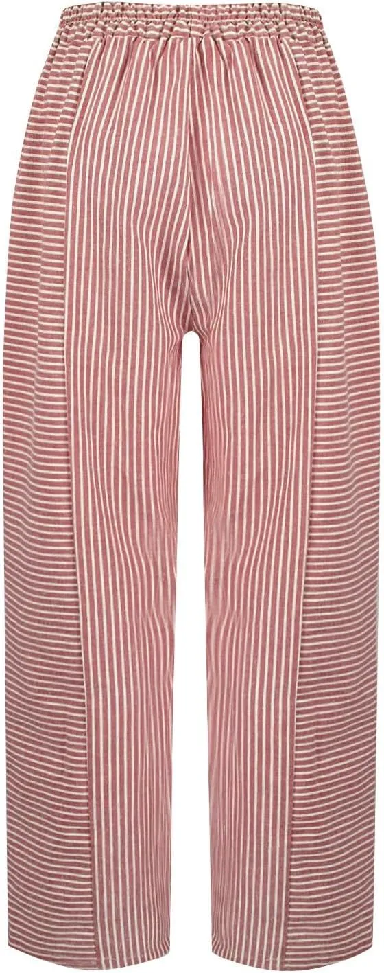 Womens Pants, Linen Straight Leg Casual Pants Peasant Drawstring Solid Color Trendy