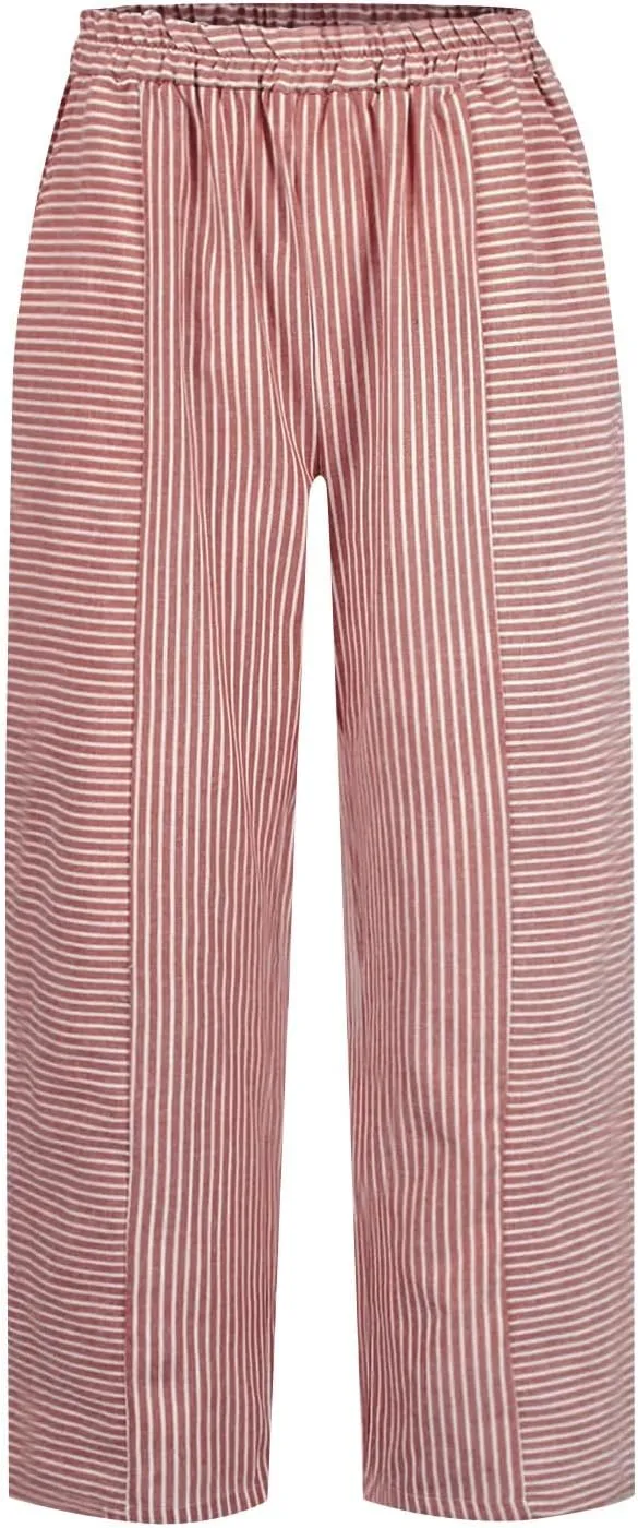 Womens Pants, Linen Straight Leg Casual Pants Peasant Drawstring Solid Color Trendy
