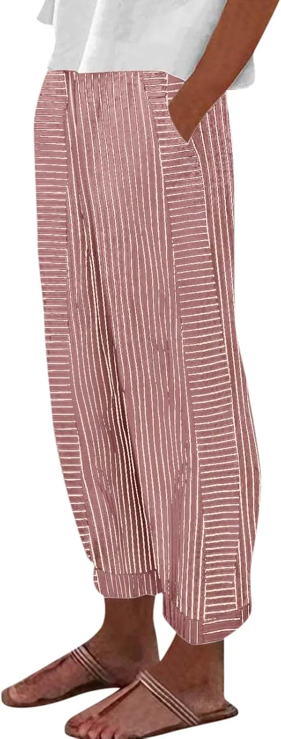 Womens Pants, Linen Straight Leg Casual Pants Peasant Drawstring Solid Color Trendy