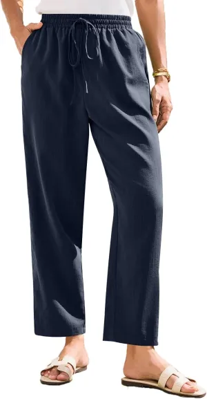 Womens Pants, Peasant Pants Straight Leg Linen Casual Loose 2025 Stretchy Elastic
